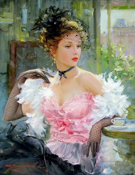 Señorita en la terraza del café impresionista Pinturas al óleo